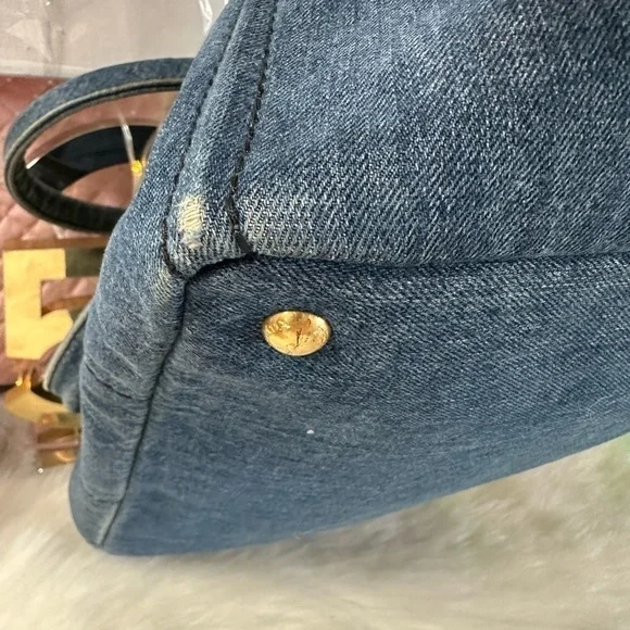 PRADA CANAPA LARGE DENIM TOTE AVIO BLUE LOGO BAG ITALY AUTHENTIC DUST BAG/CARD - Picture 8 of 16